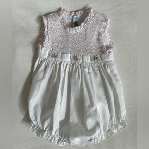 Feltman Brothers Sleeveless Secret Garden White Smocked Bubble Romper
